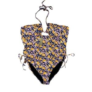 NWT J. Crew Halter Cut Out One Piece Swimsuit Painted Block Print Floral Size 24